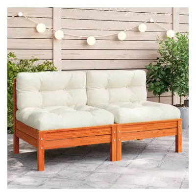 vidaXL Patio Sofa Armless with Cushions Wax Brown Solid Wood Pine