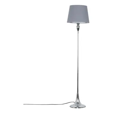 Modern Polished Chrome Spindle Design Floor Lamp with a Grey Tapered Shade - Complete with a 10w