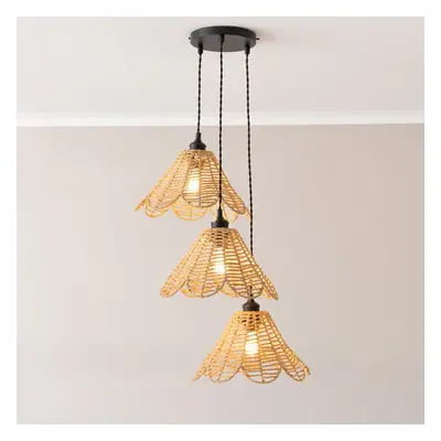 ValueLights Vine Rattan Flower Shade Drop Cluster Matte Black Pendant