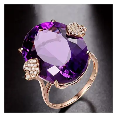 (purple, 9) Luxury Oval Topaz Ring 18k Rose Gold Wedding Band Ring For Women Gift