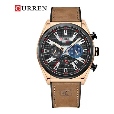 (brown) Curren Wristwatches Quartz Wrist Watch For Men Casual Sports Chronograph Dials Clock Wit