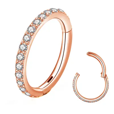 BLESSMYLOVE Clear CZ Rose Gold 16G 7mm Nose Rings Hoop 316L Surgical