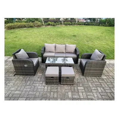 Fimous Seat PE Rattan Garden Furniture Set Adjustable Chair Lounge Sofa Set Oblong Coffee Table 