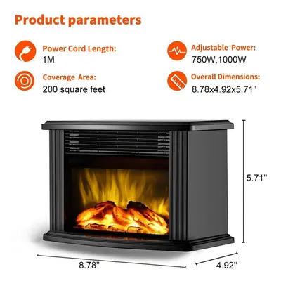 1000w Electric Fireplace Heater With Remote Control Fireplace Electric Flame Decoration Portable