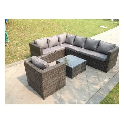 Fimous Dark Grey Mixed Pe Rattan Corner Sofa Set Outdoor Garden Furniture Square Coffee Table Ar