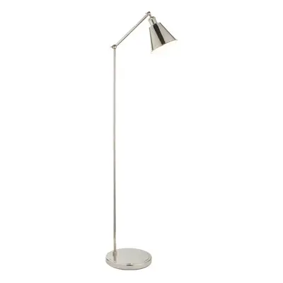 Bright Nickel Standing Floor Lamp Light - White Inner Shade - Knurled Detailing