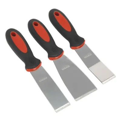 3 Piece Rigid Blade Scraper Set - Soft Grip Handle - 1.8mm Steel Scraper Blades