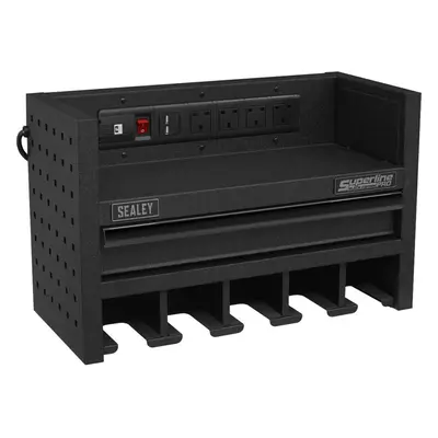 560mm Power Tool Storage Rack with Drawer - Fitted Power Strip - Holds Tools