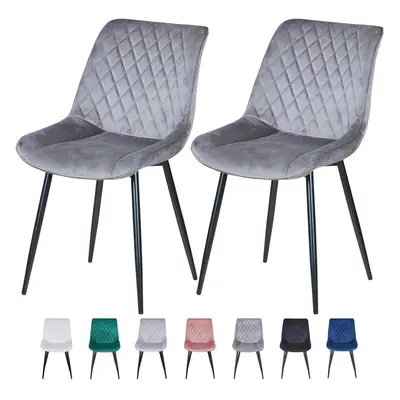 (DARK GREY) Set of Velvet Chairs Padded Seat Metal Legs ELLE