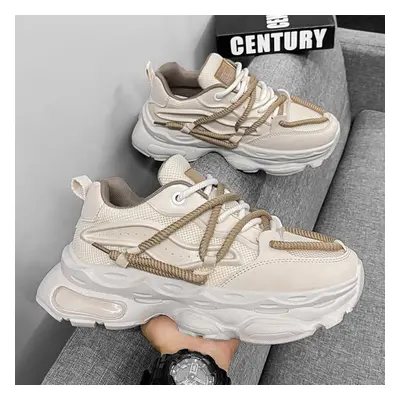 (beige, 39) Fashion Shoes For Men White Sneakers Male Platform Walking Shoes Punk Lace Up Outdoo