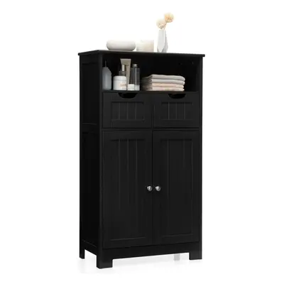 Bathroom Floor Cabinet Wooden Storage Cupboard With Adjustable Shelf & Doors