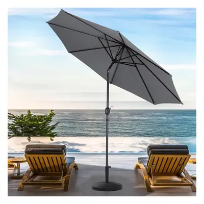 (Dark Grey, w/ 14KG Resin Round Base) Garden Parasol Tilt Crank Patio Sunshade Umbrella 3M