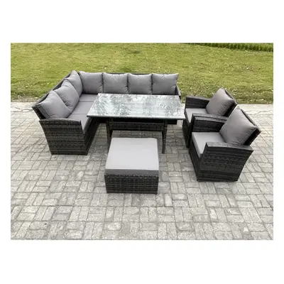 Fimous Seater Outdoor Rattan Garden Furniture Set with Rectangular Dining Table Big Footstool Ar