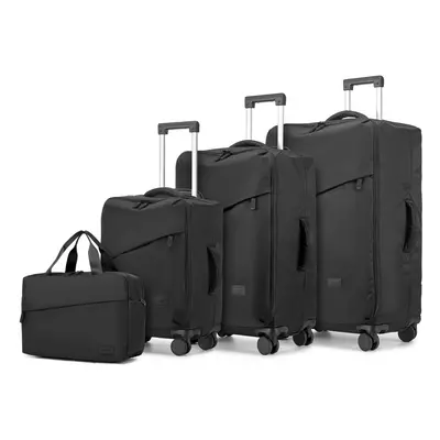 (Black) Total 4PCS Lightweight Durable Soft Shell Suitcase Set And A Travel Bag