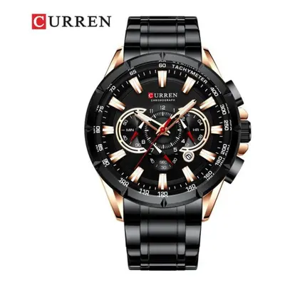 (black) Curren New Causal Sport Chronograph Men&apos;s Watches Stainless Steel Band Wristwatch B