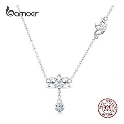 (BSN012) Bamoer Elegant 100% Sterling Silver Lotus Flower Pendant Necklaces