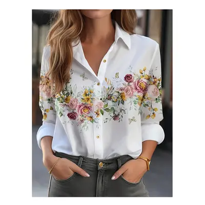 (AH214, 4XL) Women's shirt casual loose soft comfortable button lapel fashion shirt sun shade br