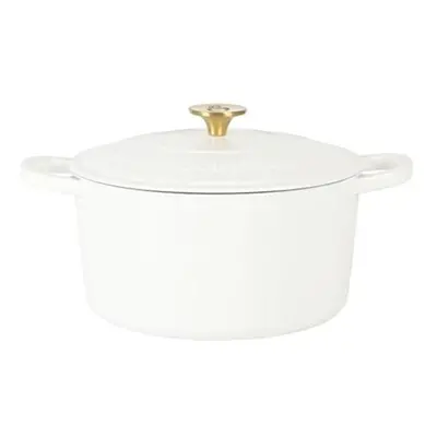 Crockpot 137365.02 qt. Artisan Enameled Cast Iron Dutch Oven with Gold Handle, Matte Linen