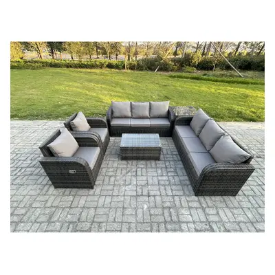 Fimous Rattan Outdoor Garden Furniture Sofa Set Patio Table & Chairs Set with Side Table Dark Gr