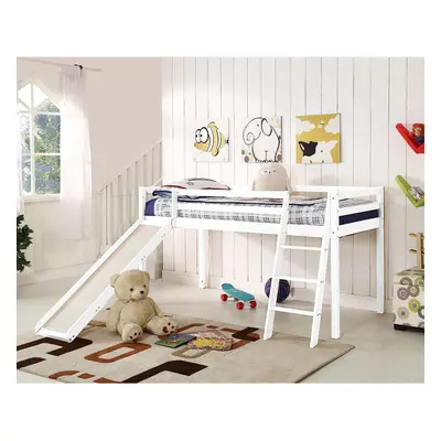 Kids White Bed with Slide Mid Sleeper Pine Wooden Kids Bed