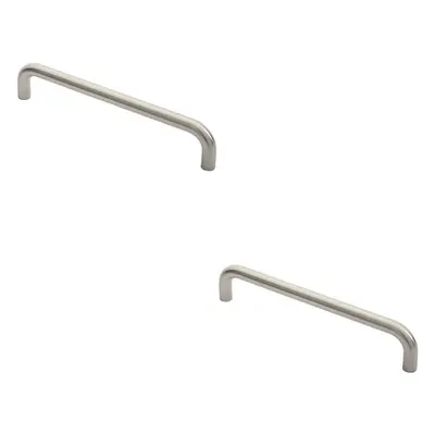 2x Round D Bar Pull Handle x 19mm 300mm Fixing Centres Satin Stainless Steel