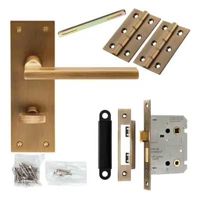 Door Handle & Bathroom Lock Pack Antique Brass Straight Lever Turn Backplate