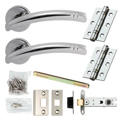 Door Handle & Latch Pack Chrome Modern Curved Ring Bar on Screwless Round Rose