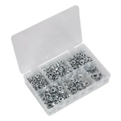 390 Piece Serrated Flange Nut Assortment - M5 to M12 - Partitioned Storage Box