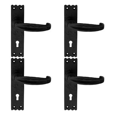 4x PAIR Creased Style Handle on Slim Lock Backplate x 38mm Black Antique