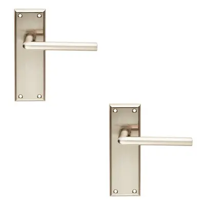 2x PAIR Rounded Lever on Latch Backplate Door Handle x 50mm Satin Nickel