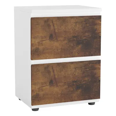 (White Carcass + Rustic Brown Drawers) Drawer Wooden Bedside Cabinet No Handle Drawer Storage