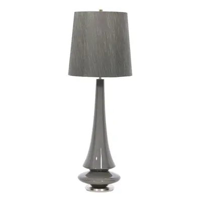 Table Lamp Mid Grey Glaze Dark Grey Faux Silk Shade Grey LED E27 60W