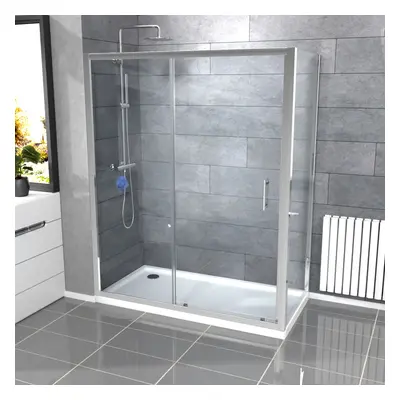 Nes Home 1600mm Shower Sliding Door, 800mm Glass Side Panel Screen & Tray