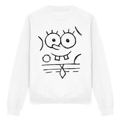 (L, White) SpongeBob SquarePants Unisex Adult Sketch Smile Sweatshirt