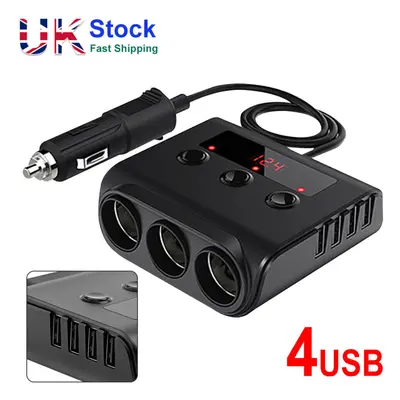 3 Way USB Socket Charger 12V Car Cigarette Lighter Splitter Adapter