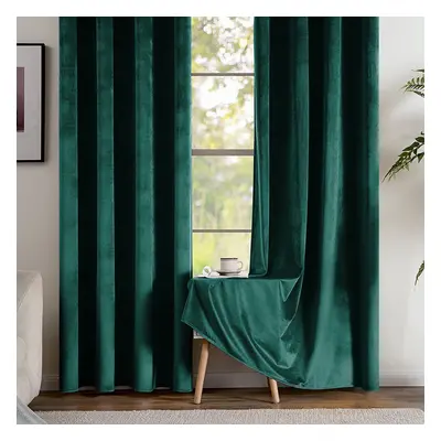 (66" x 72" (168cm x 183cm), Green Emerald) Crushed Velvet Blackout Curtain Pair Ringtop Eyelet C