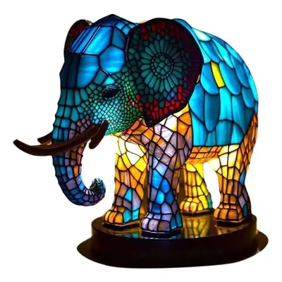 (elephant) Animal Table Lamp Series Stained Glass Animals Shape Table Lamp 3d Animal Shape Table