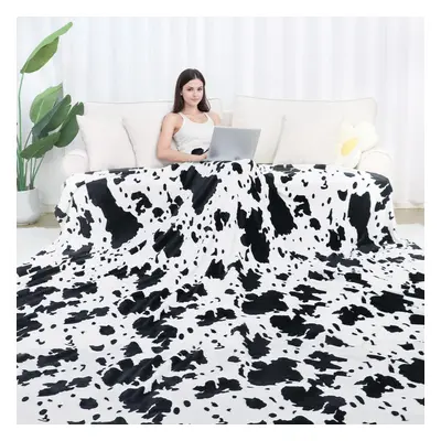 cow print Microfiber King Size Bed Blanket Black and White Lightweight King Blanket for Bed 90""