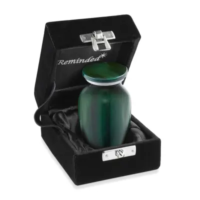 Reminded Small Cremation Memorial Urn for Human Ashes Green Mini Keepsake with Velvet Case