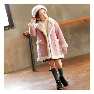 (pink, 110) Girls&apos; Coats Woolen Coats Thickened Woolen Lamb Fleece Autumn And Winter Childr