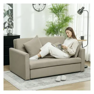 HOMCOM Seater Sofa Bed Convertible Bed Settee w/ Cushions Light Brown