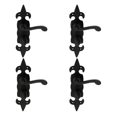 4x PAIR Forged Scroll Handle on Bathroom Backplate x 57mm Black Antique