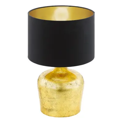 Table Lamp Gold Base Black Fabric Shade with Gold Inner Bulb E27 1x60W