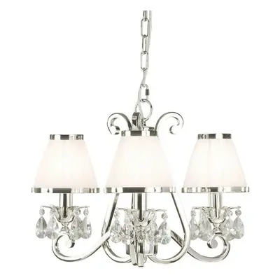 Esher Ceiling Pendant Chandelier Nickel Crystal & White Shades Lamp Light