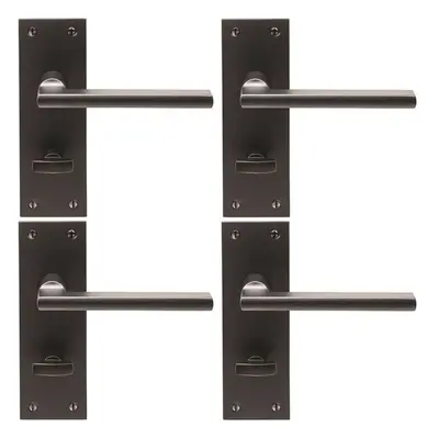 4x PAIR Straight Square Handle on Bathroom Backplate x 50mm Matt Bronze