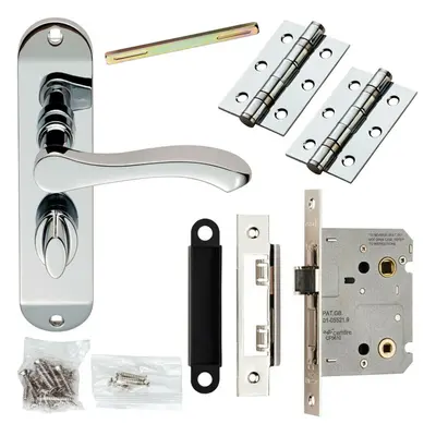 Door Handle & Bathroom Lock Pack Chrome Scroll Thumb Turn Round Slim Backplate