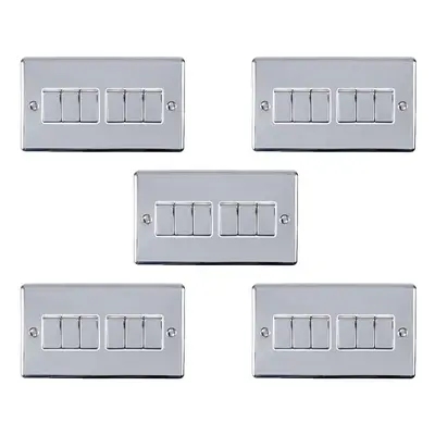 5 PACK Gang Metal Multi Light Switch POLISHED CHROME Way 10A White Trim