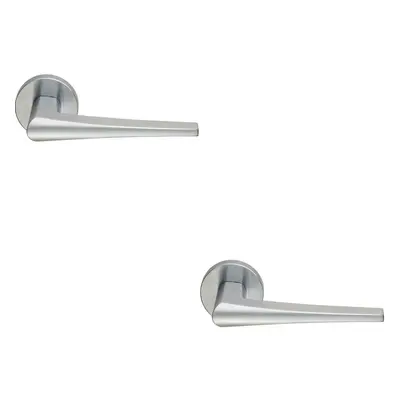 2x PAIR Straight Wedge Shaped Handle on Round Rose Concealed Fix Satin Chrome