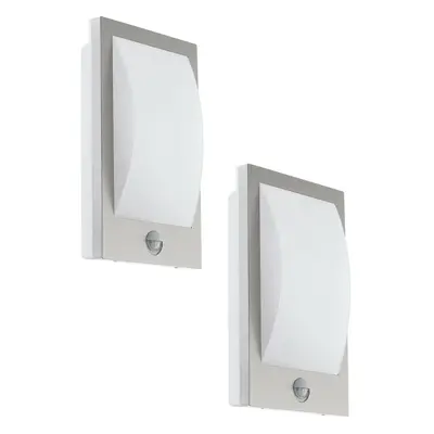 2 PACK IP44 Outdoor Wall Light & PIR Sensor Stainless Steel & White 12W E27