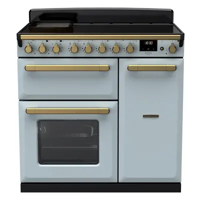 Rangemaster Estel Deluxe 90cm Electric Range Cooker with Induction Hob - Misty Blue / Antique Br